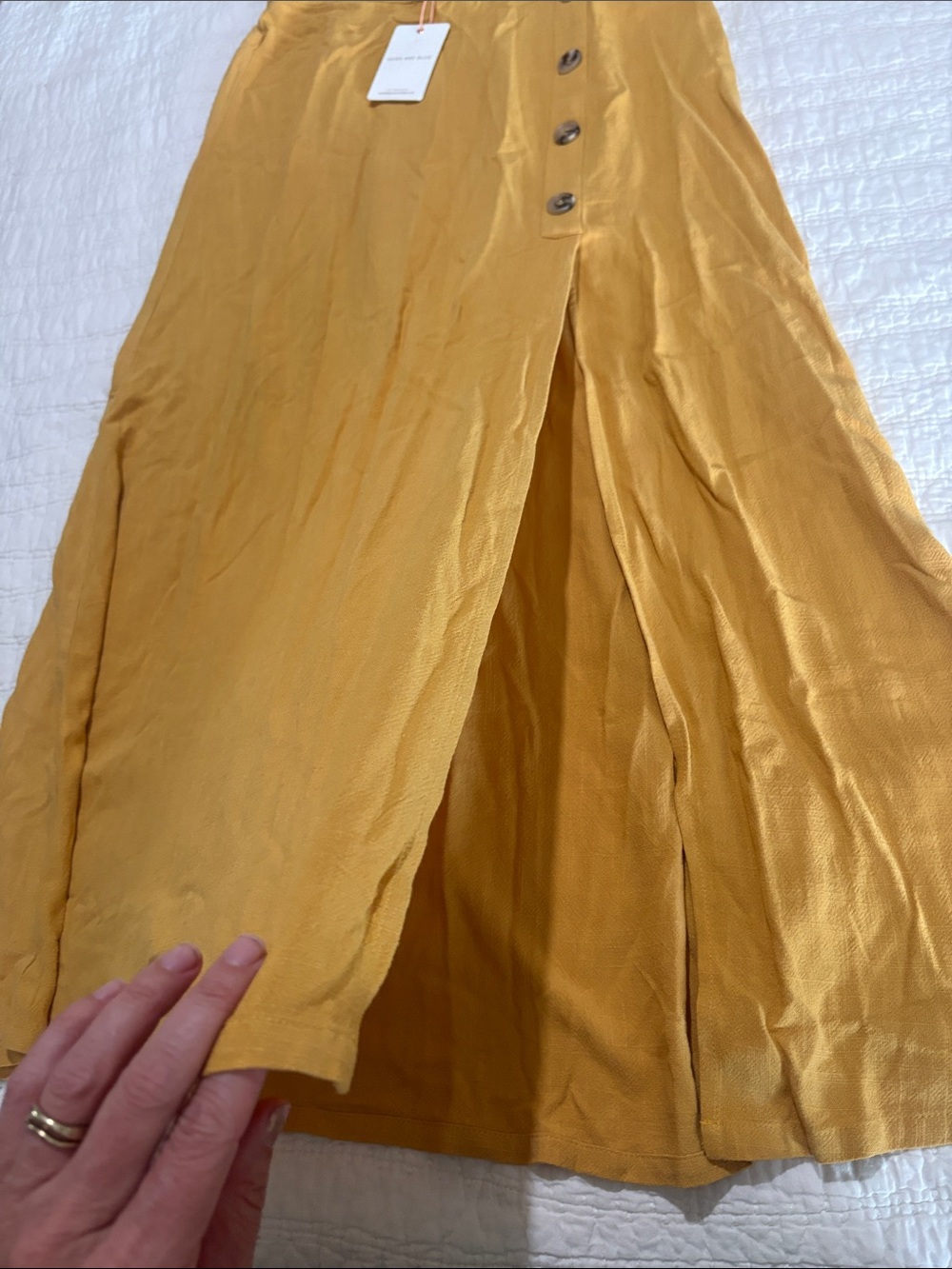 Skies Are Blue Mustard Button-Front Maxi Skirt - Picture 2 of 5